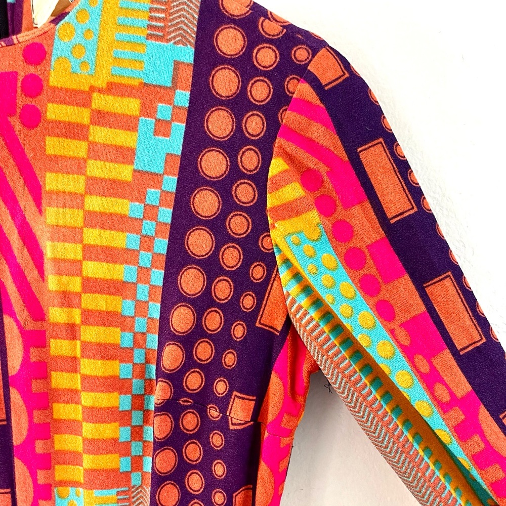 Vintage Colorful Retro Neon Geo Abstract 70s Maxi Gown Jersey Knit Dress - Picture 6 of 13
